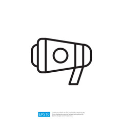 Poster - Minimalist Icon Of A Megaphone In Black Outline On White Backgrounds and Visuals. Communication Concept. Vector Icon