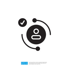 Poster - Minimalist Icon Representing User Verification With Checkmark And Circular Arrows In Black Color Design For User