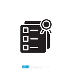 Poster - Minimalist Icon Representing Checklist With Certificate And Ribbon Emblem for Success and Achievement Illustration