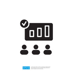 Poster - Minimalist Icon of People Observing a Growth Chart with Checkmark in Monochrome Design