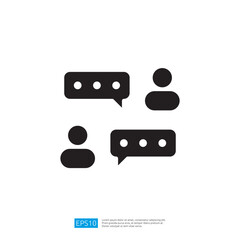 Poster - Minimalist Icon Representing Two People Engaging In Conversation With Speech Bubbles and Icons Representing Information