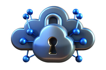 Poster - Secure Cloud Data Protection 3D Render of Padlock Icon in Cloud Computing Network