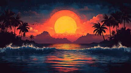 Poster - island with palm trees t shirt design summer vacation shirt beach lover gift hawaii trip shirt ocean wave shirt