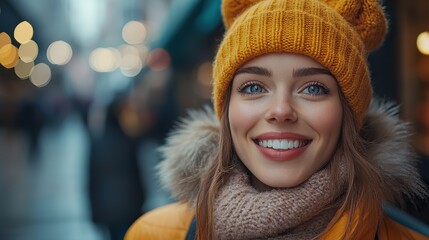 Poster - joyful woman enjoying shopping spree with multiple bags in vibrant city center urban lifestyle tourism and happiness concept