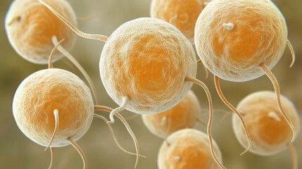 Poster - A group of bright orange spheres arranged in a perfectly balanced formation