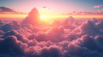 Poster - light soft panorama sunset sky background with pink clouds sunset over the clouds sky and clouds generative ai