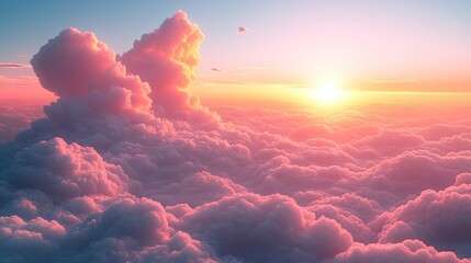 Poster - light soft panorama sunset sky background with pink clouds sunset over the clouds sky and clouds generative ai
