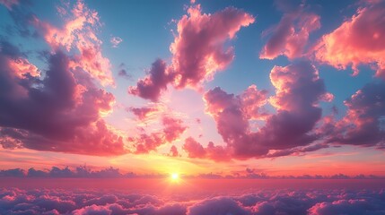 Poster - light soft panorama sunset sky background with pink clouds sunset over the clouds sky and clouds pink clouds in the sky clouds and sun rays