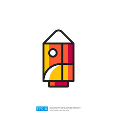 Poster - Colorful Pencil Icon with Bright Yellow and Red Tones Representing Creativity and Art in a Minimalist Design Concept