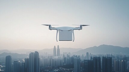 Poster - a sleek ai-powered drone delivering a package in a futuristic city, autonomous logistics in action, 