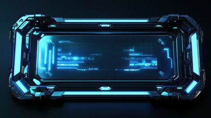 Poster - Futuristic digital interface panel with glowing blue accents on a dark background, showcasing technology