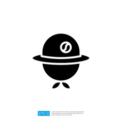 Poster - Whimsical Icon of a Circular Character with an Eye Wearing a Hat in an Abstract Style on White Background