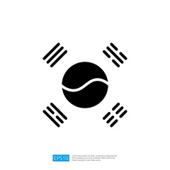 Poster - Simple Icon Design Featuring a Black Circle with Curved Lines and Geometric Elements on White Background