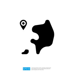 Poster - Geolocation Icon Representing a Map Marker and Landmass Silhouette as a Geographical Location Symbol