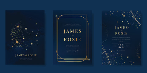 Wall Mural - luxury invitation card design vector set. elegant wedding card with little star moon sun and space d