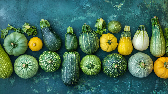 collection of zucchini and and marrow vegetables and white background ai generative