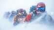 © mryanfahrudin1 - Group of climbers navigating through a snowstorm on a mountain, showcasing resilience and teamwork