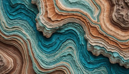 Poster - Abstract Geology Art. Earthy Textures. Undulating Layers in Blue, Turquoise and Beige. A Captivating Composition. Beautiful Rock Formations. Depth and Movement in Sedimentary Style. Natural Beauty and