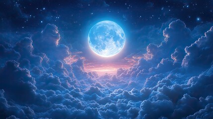 Poster - moonlit night sky with clouds a dramatic and aesthetic anime illustration