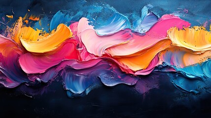 Poster - multicolored abstract painting with textured strokes and shapes on a stylish wallpaper