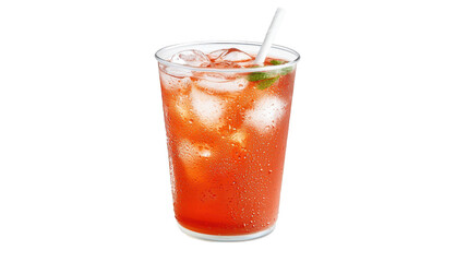 Wall Mural - Ice cold soda in a glass with straw, refreshing summer beverage 