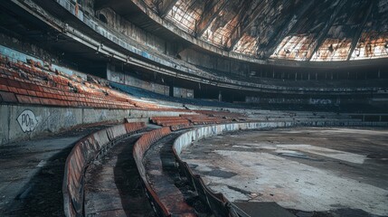 Wall Mural - Abandoned large stadium interior slung derelict forsaken outcast