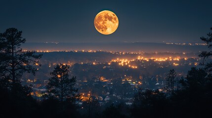 Poster - night view of the city statesboro ga united states full moon on a daybreak generative ai