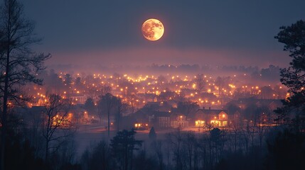 Poster - night view of the city statesboro ga united states full moon on a daybreak generative ai