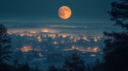 Poster - night view of the city statesboro ga united states full moon on a daybreak generative ai