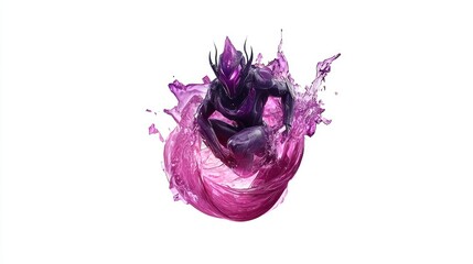 Wall Mural - powerful dark figure emerging from purple liquid vortex