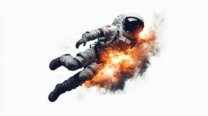 Wall Mural - fiery astronaut descent a dramatic space exploration image