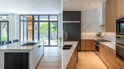 Poster - A before-and-after slider showcasing the pencil design sketch of a kitchen, followed by the completed custom kitchen with modern features and sleek finishes.
