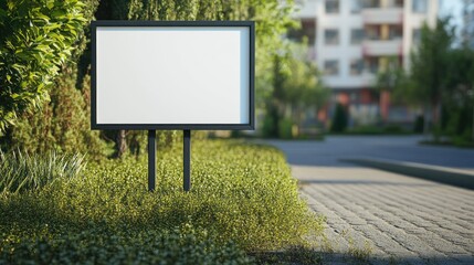 Poster - A blank real estate sign on a property, standing outside a house or office, offering endless possibilities for advertising your listing.