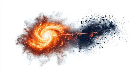 Wall Mural - fiery galactic collision abstract nebula swirl with cosmic energy beam