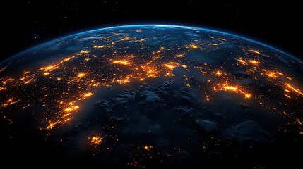 Poster - planet earth illuminated at night from space showcasing north america south america europe africa as