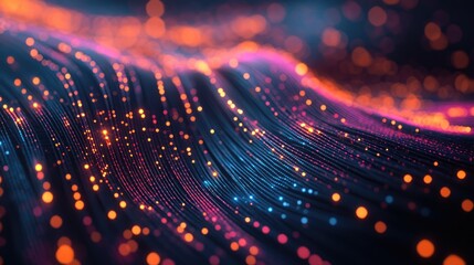 Poster - A close-up of fiber optic strands on a circuit board, transmitting data with vibrant lights, representing cutting-edge communication technology and innovation.