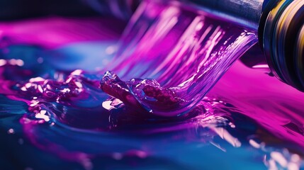 Aufkleber - A close-up view of vibrant ink flowing through printing rollers in an industrial setting, highlighting the precision and technology behind color printing.