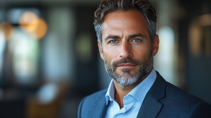 Poster - portrait of a confident business leader in formal attire with a focused expression representing professionalism and leadership in a corporate environment