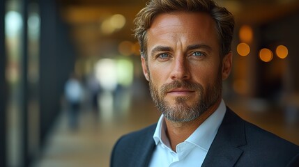 Poster - portrait of a confident business leader in formal attire with a focused expression representing professionalism and leadership in a corporate environment