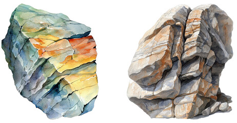 Poster - Watercolor rocks in nature artistic landscape natural elements serene environment vibrant colors translate background