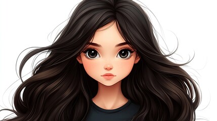Poster - portrait of a cute brunette girl with long hair isolated on transparent background no background png format with white background option for versatile design use