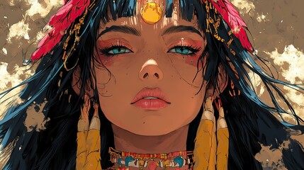 Poster - portrait of a woman with hair anime character egyption beautiful queen wallpaper generative ai