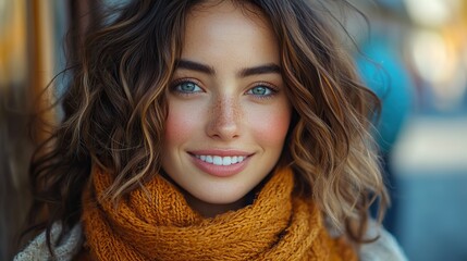 Poster - portrait of an excited and happy beautiful woman enjoying outdoor shopping experience