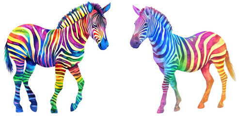 Poster - Vibrant watercolor zebras in a colorful landscape artistic wildlife nature outdoor creative concept translate background