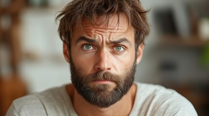 Poster - portrait of annoyed tired bearded caucasian man facepalm feel fatigue and burnout after working late night sighing close eyes bothered feel uneasy and depressed standing white wall background