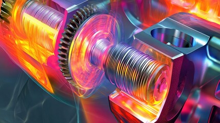 Aufkleber - A detailed FEM analysis of a crankshaft and pistons, with color maps showing stress distribution and strain during a stress test.