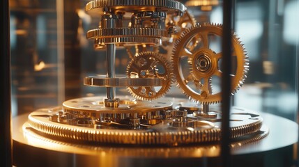 Poster - A detailed view of rotating gears in a clockwork mechanism, with smooth and synchronized motion reflecting the precision craftsmanship of the design.