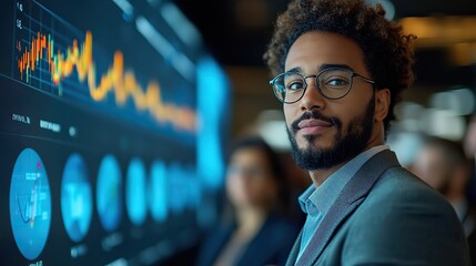 Poster - professional business presentation in a modern conference room with a diverse group of executives