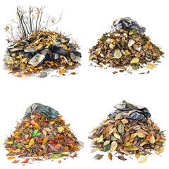 Poster - Watercolor leaves collection outdoor garden artistic imagery natural environment close-up view translate background