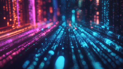 Poster - A futuristic image of fiber optic cables glowing in vibrant colors, representing high-speed technology connections and digital networks.
